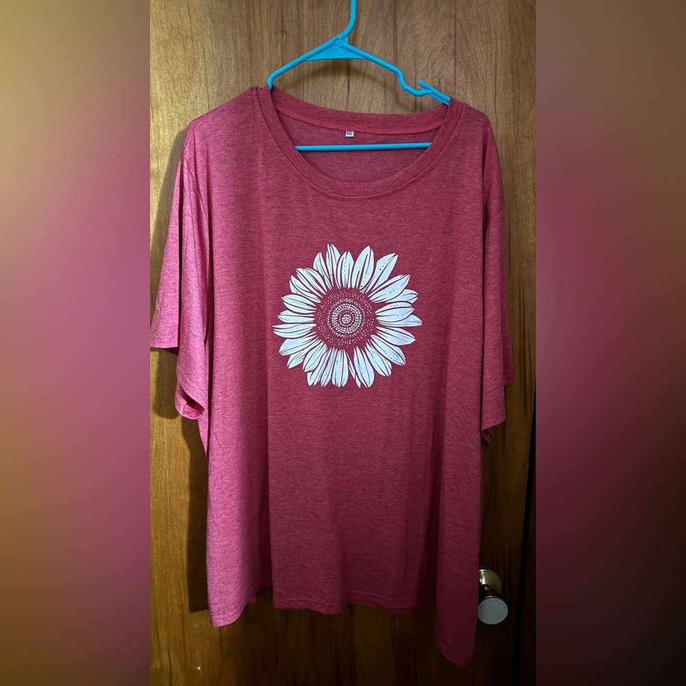 Red T-Shirt with White Sunflower Design